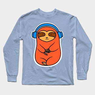 Happy Orange Sloth Listening to Music Long Sleeve T-Shirt